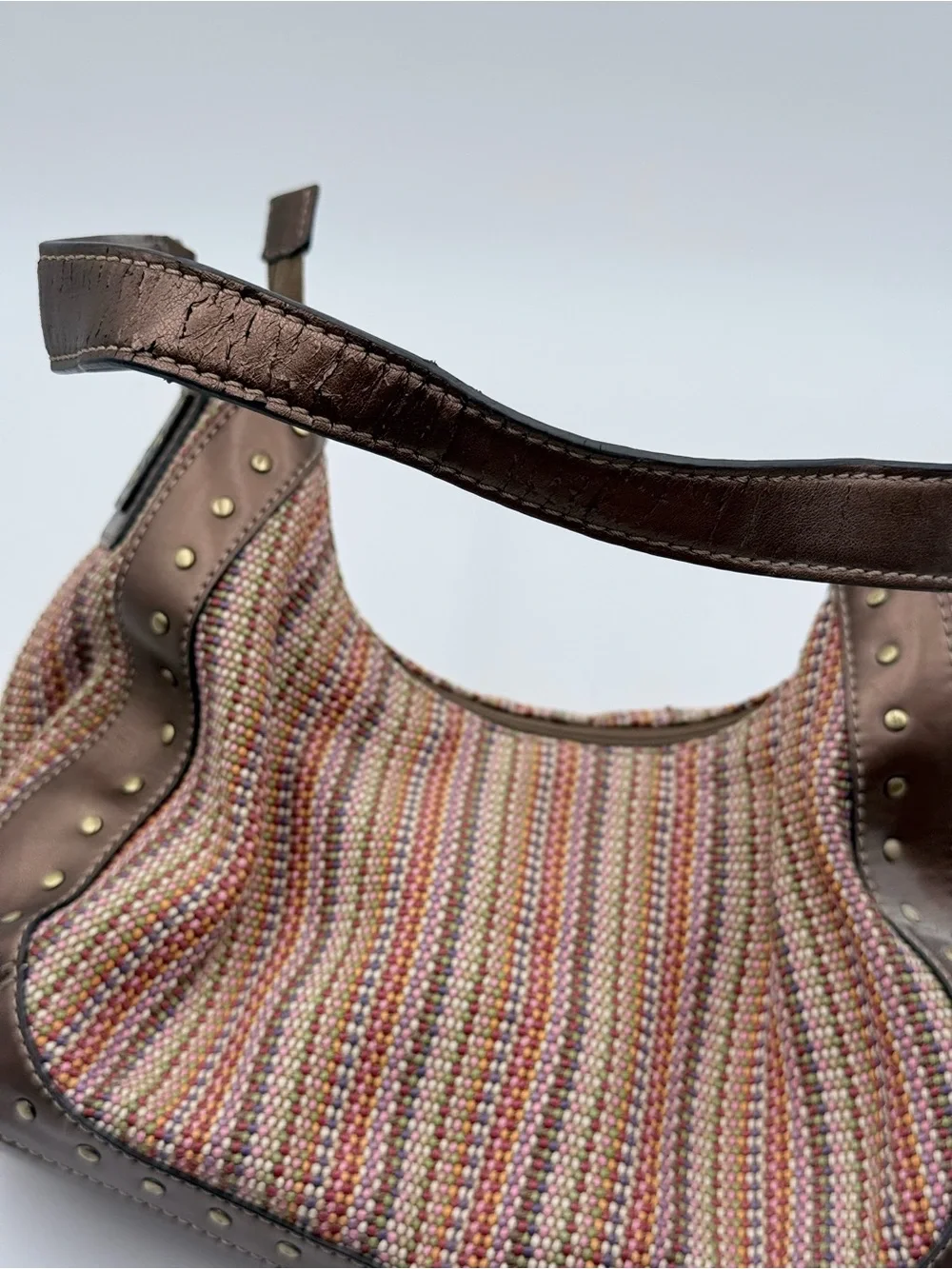 Vintage Y2K Fossil Woven Hobo Shoulder Bag Colorful Tweed Boho with Key